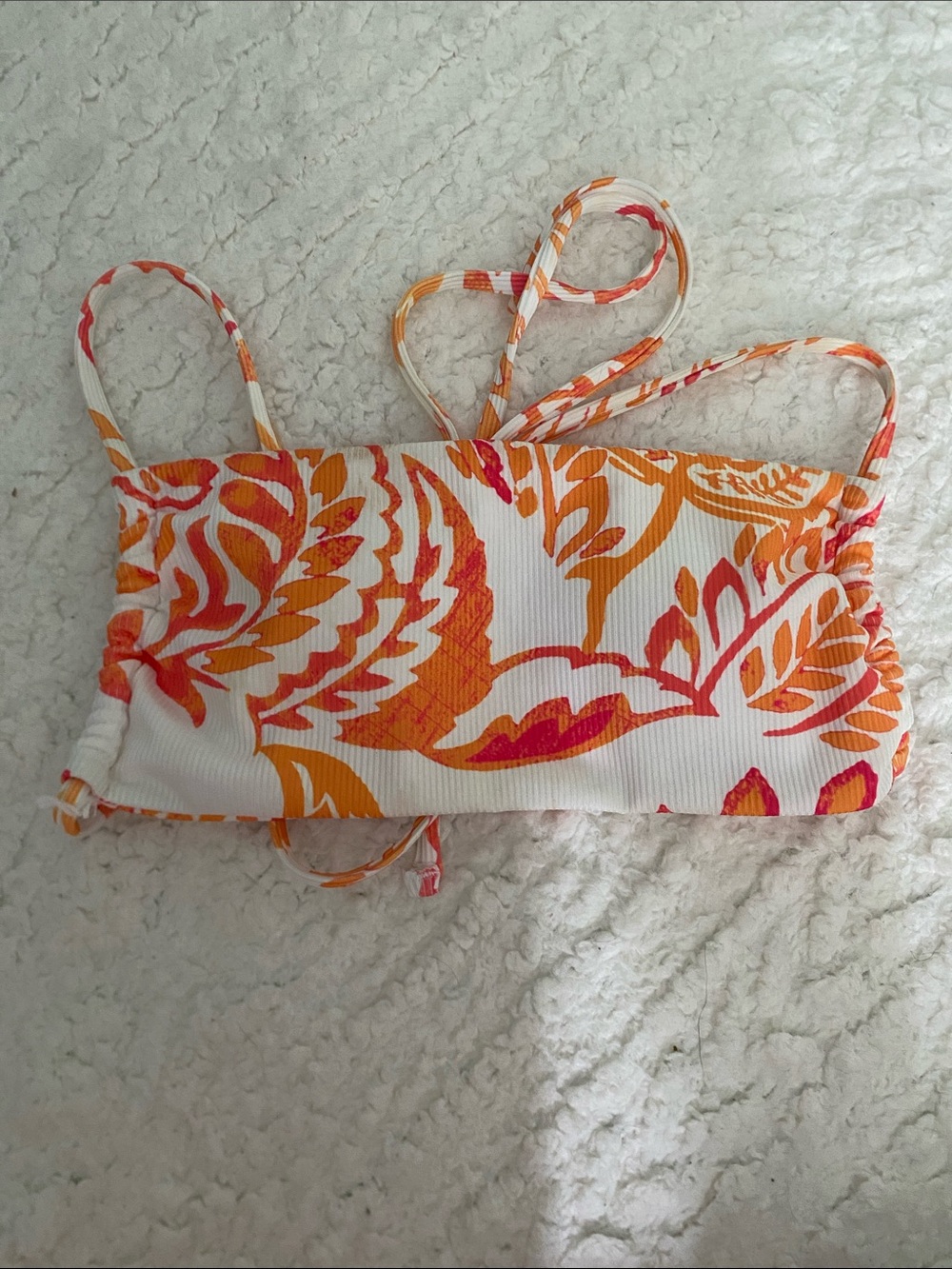Womens Orange & Pink Floral Bando swim top